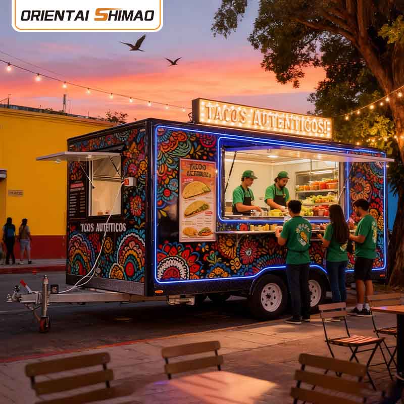 Mobilna przyczepa gastronomiczna Wózek do hot dogów z jedzeniem ulicznym W pełni wyposażona przyczepa do żywności Ciężarówka do serwowania żywności